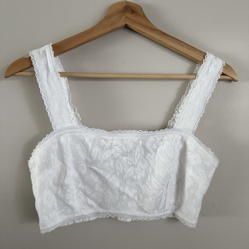 Woman's AE White Lace Overlay Super Cropped Bandeau Bra Tank Top Size Small